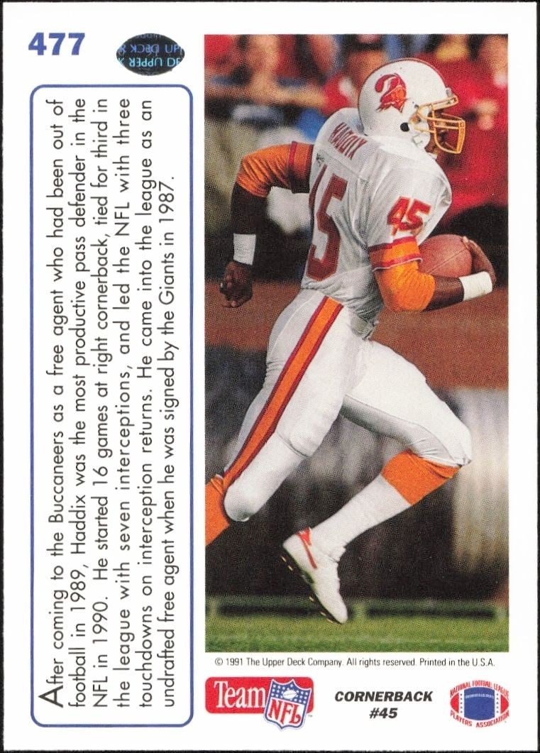 1991 Upper Deck Wayne Haddix #477 football trading card back