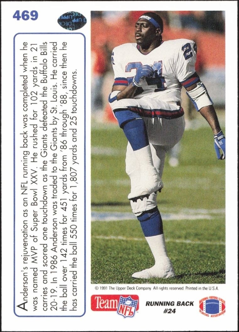 1991 Upper Deck Ottis Anderson #469 football trading card back