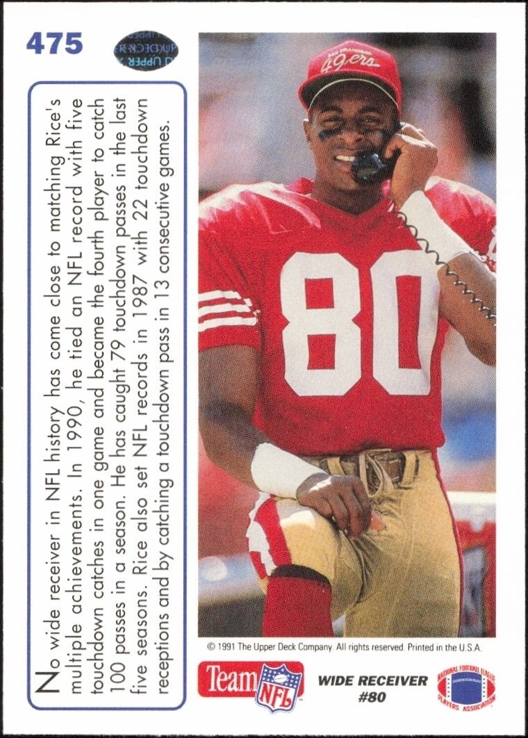 1991 Upper Deck Jerry Rice #475 football trading card back