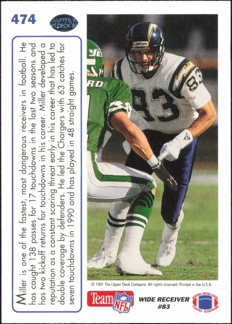 1991 Upper Deck Anthony Miller #474 football trading card back