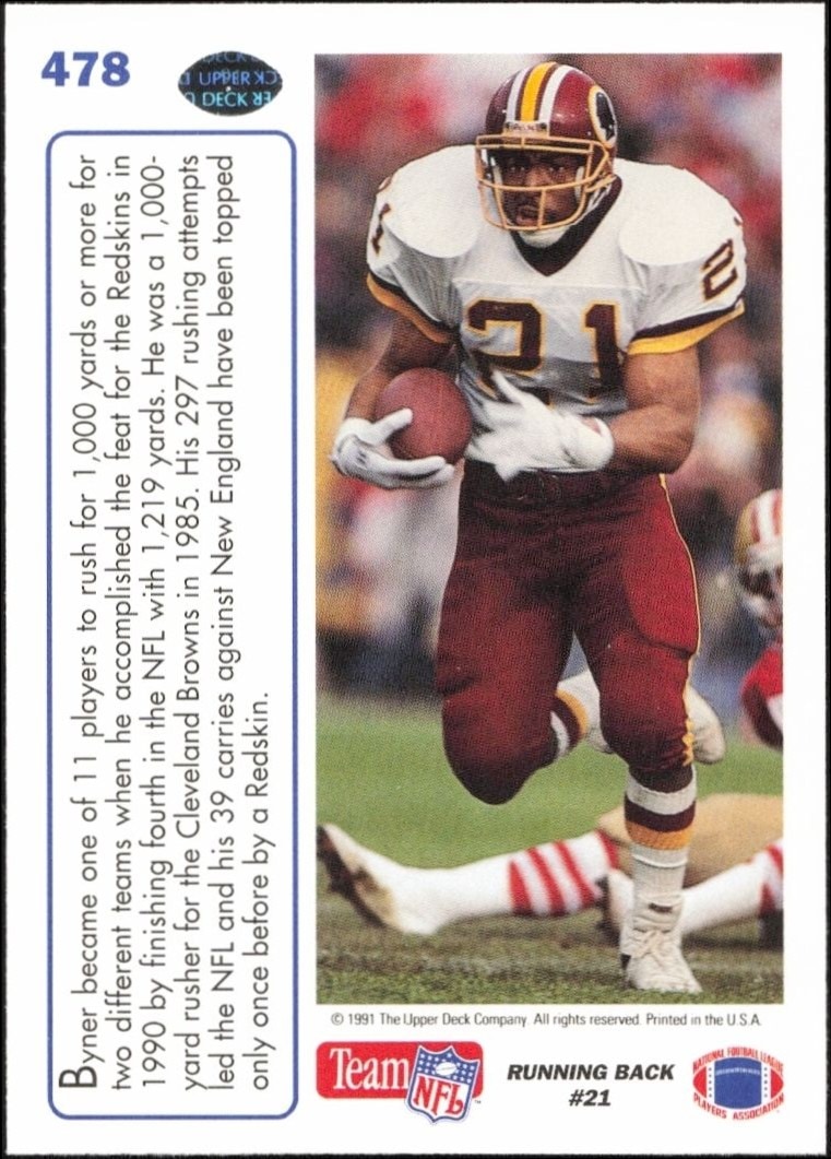 1991 Upper Deck Earnest Byner #478 football trading card back