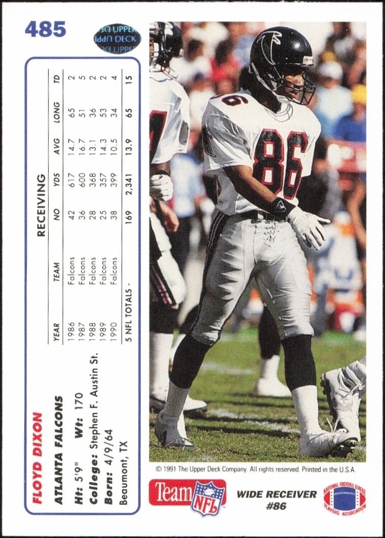 1991 Upper Deck Floyd Dixon #485 football trading card back