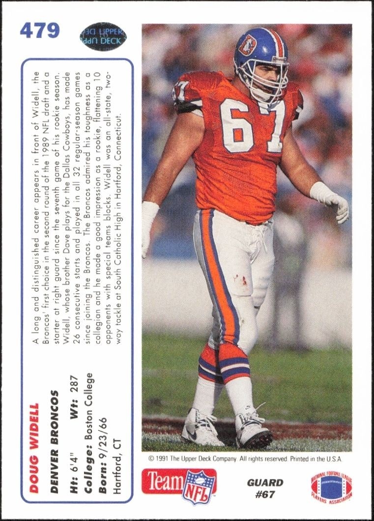 1991 Upper Deck Doug Widell #479 football trading card back