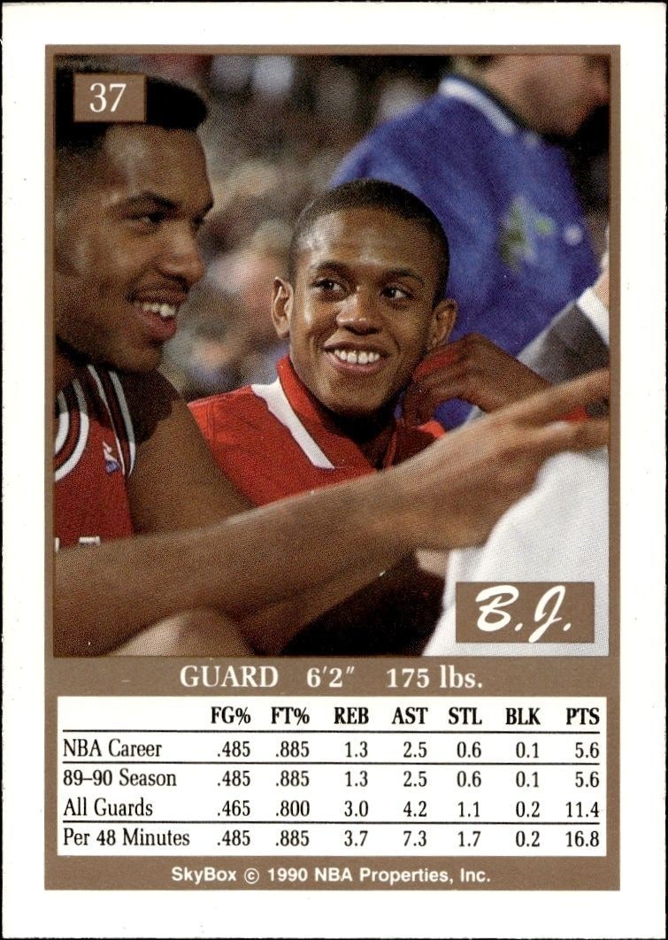 1990-91 Skybox B.J. Armstrong #37 basketball trading card back