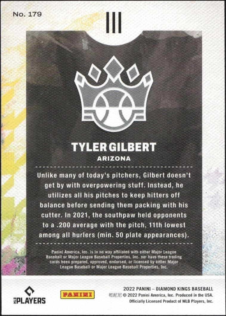 2022 Panini Diamond Kings Tyler Gilbert #179 baseball trading card back