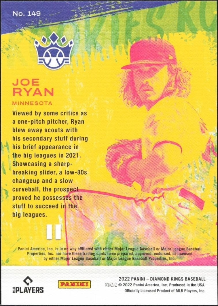 2022 Panini Diamond Kings Joe Ryan #149 baseball trading card back