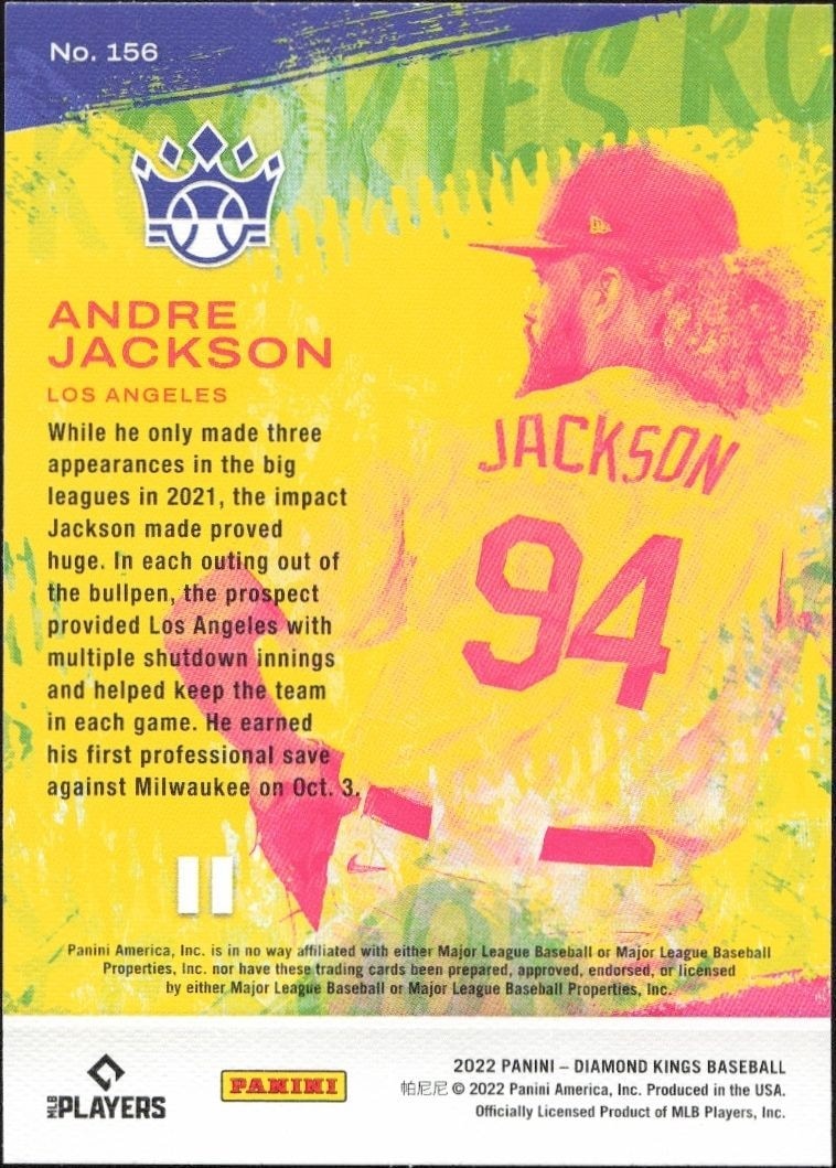 2022 Panini Diamond Kings Andre Jackson #156 baseball trading card back