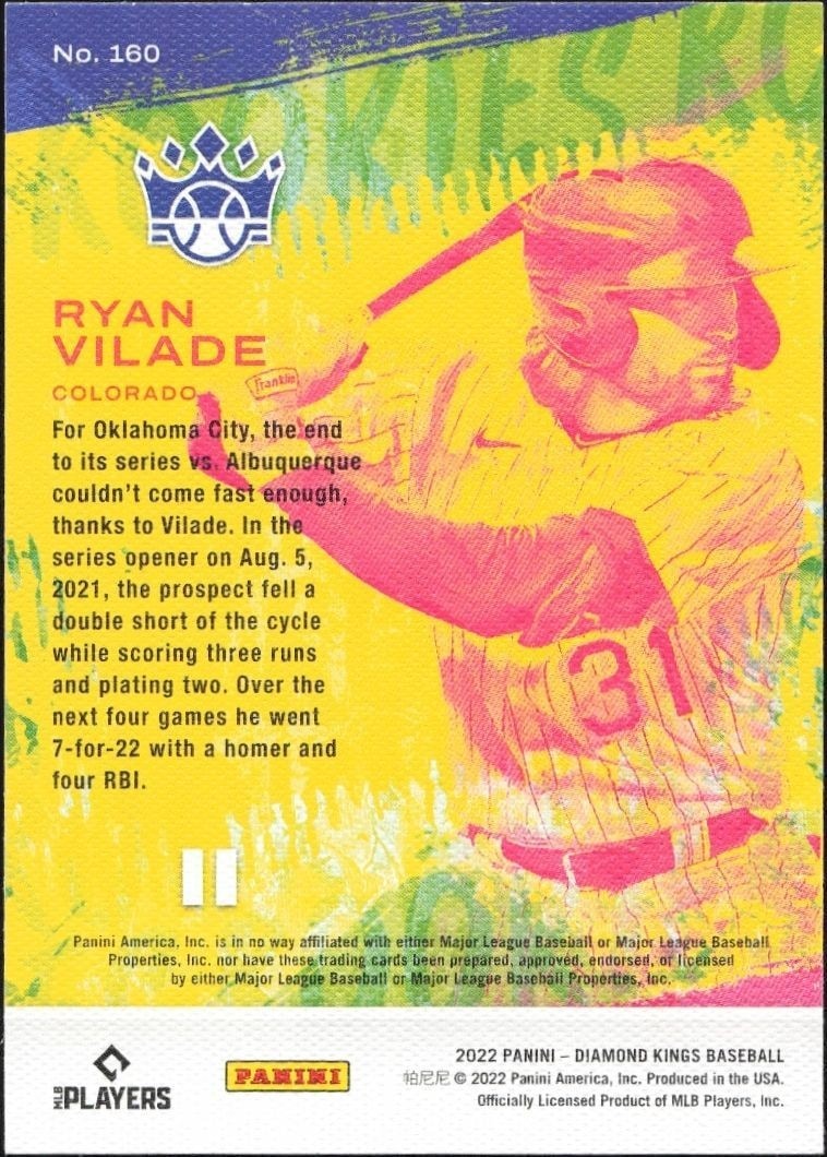 2022 Panini Diamond Kings Ryan Vilade #160 baseball trading card back