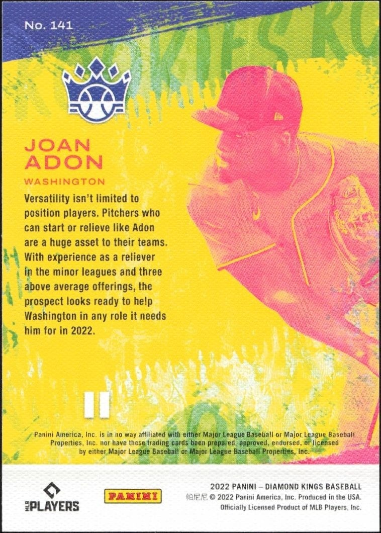 2022 Panini Diamond Kings Joan Adon #141 baseball trading card back