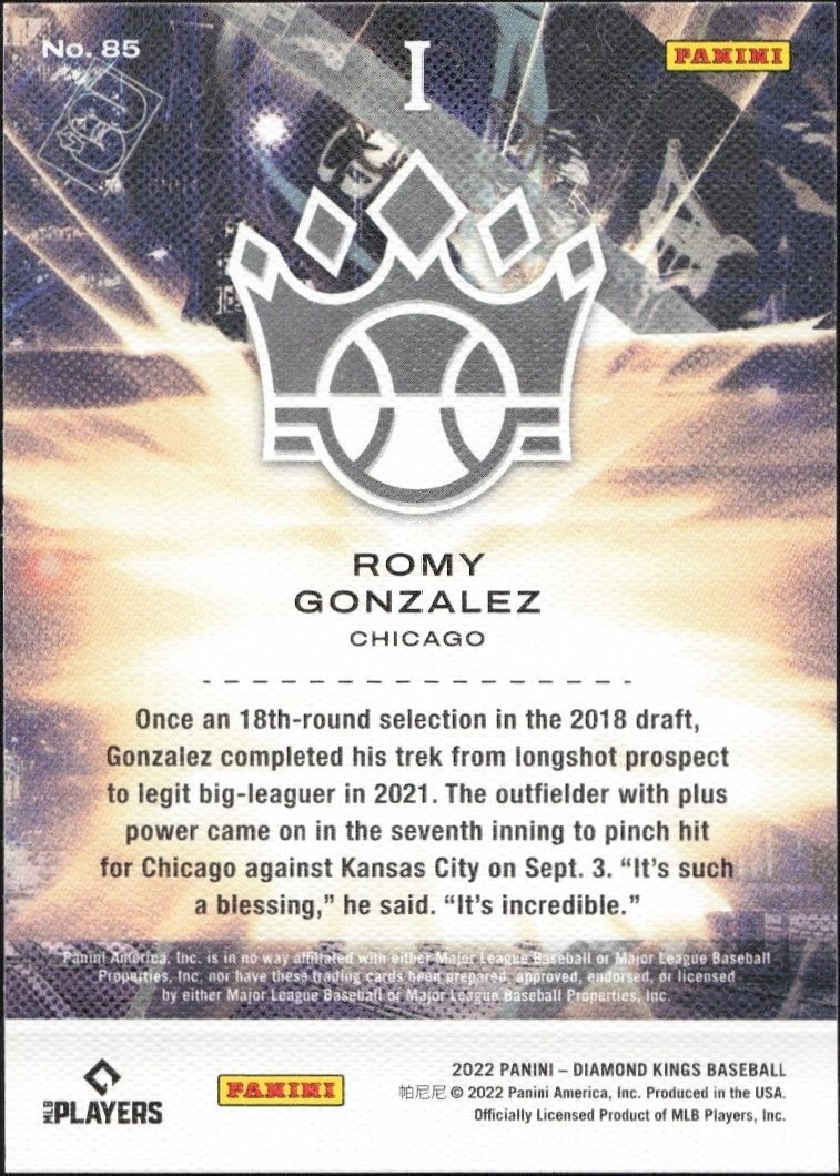 2022 Panini Diamond Kings Romy Gonzalez #85 baseball trading card back