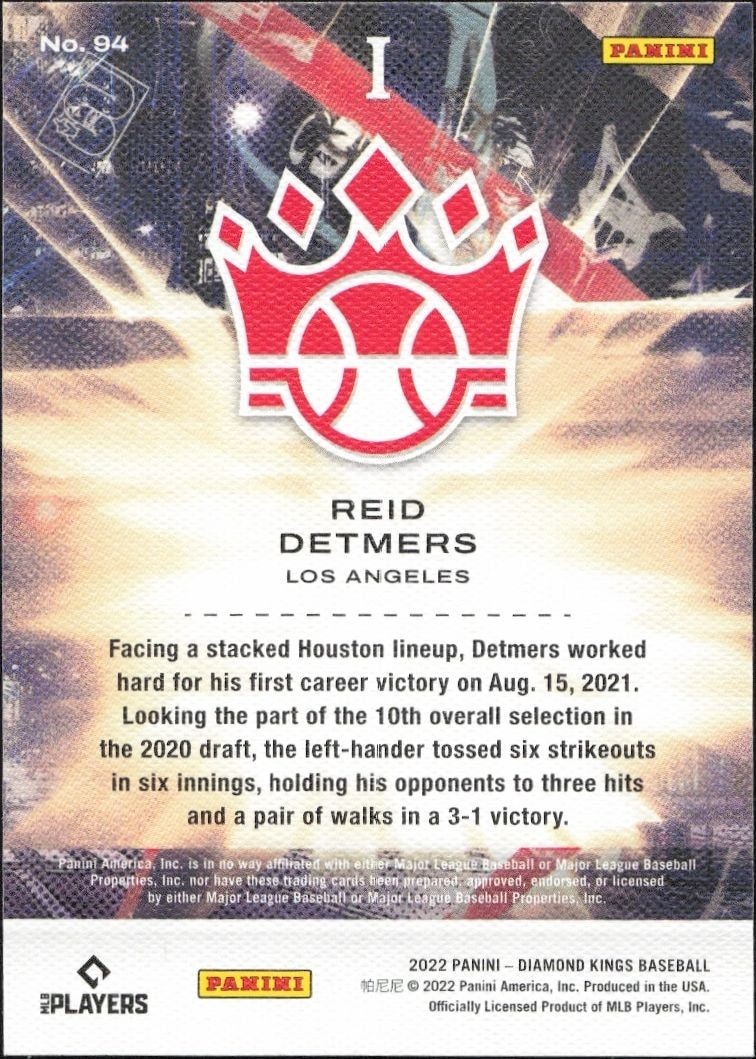 2022 Panini Diamond Kings Reid Detmers #94 baseball trading card back
