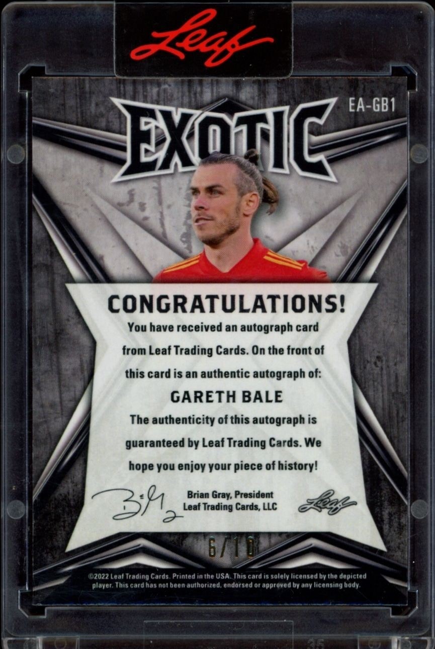 2022 Leaf Exotic Gareth Bale #EA-GB1 soccer trading card back