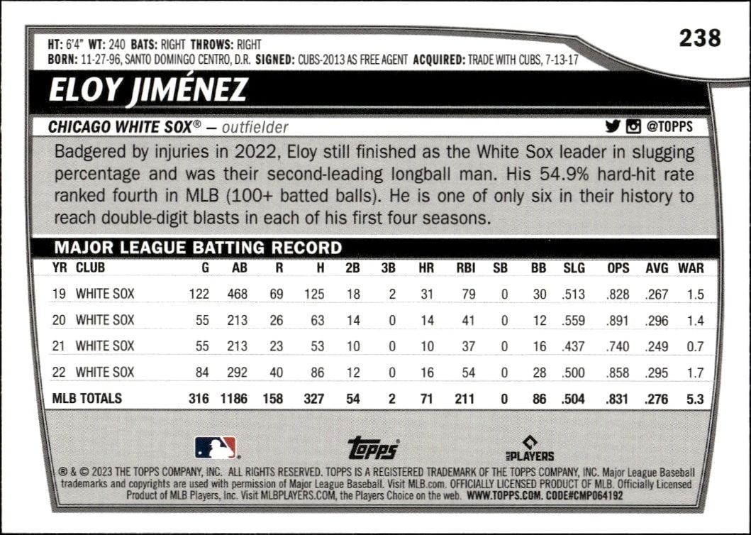 2023 Topps Big League Eloy Jimenez #238 baseball trading card back