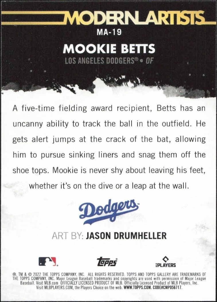 2022 Topps Gallery Mookie Betts #MA-19 baseball trading card back