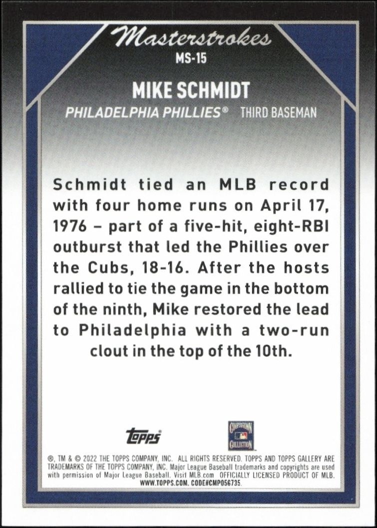 2022 Topps Gallery Mike Schmidt #MS-15 baseball trading card back