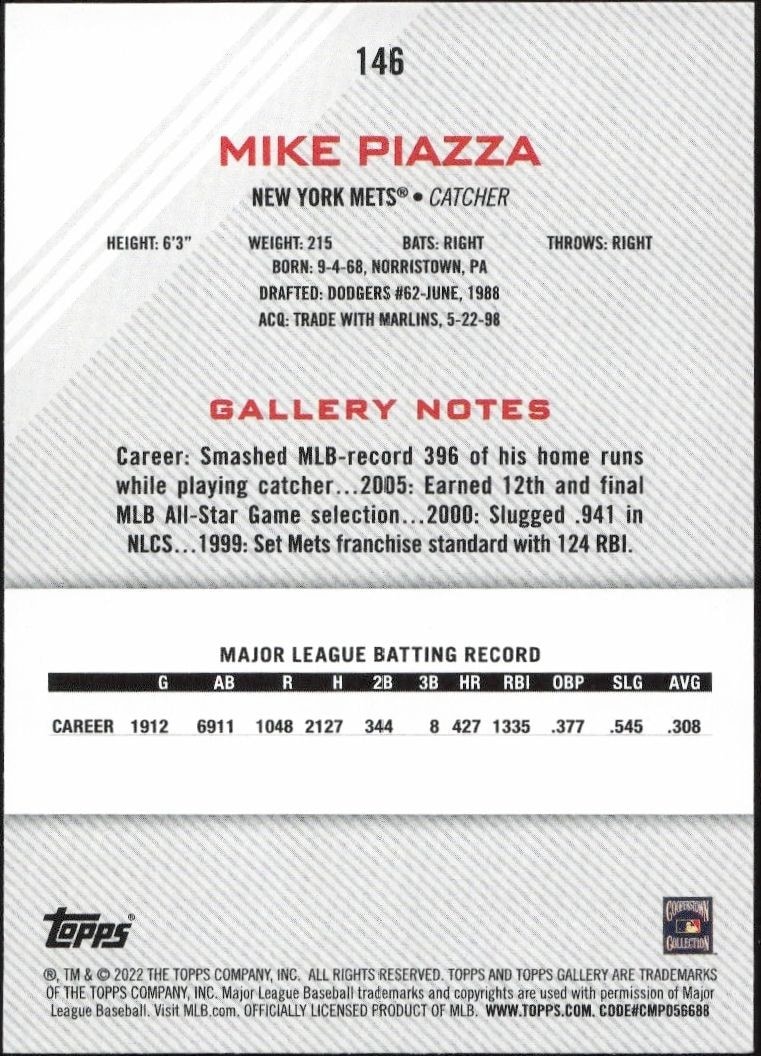 2022 Topps Gallery Mike Piazza #146 baseball trading card back