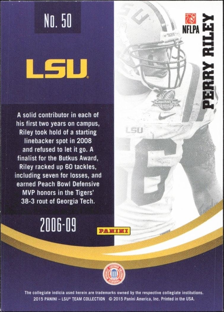 2015 Panini Lsu Team Collection Perry Riley #50 football trading card back