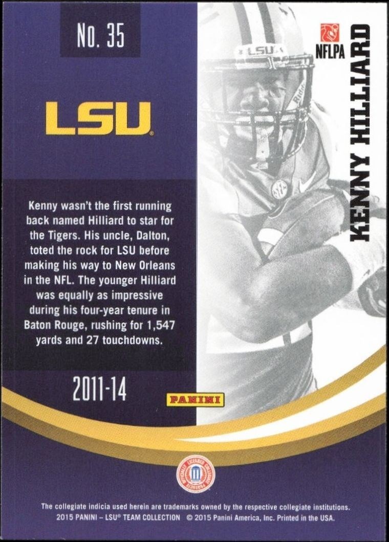 2015 Panini Lsu Team Collection Kenny Hilllard #35 football trading card back