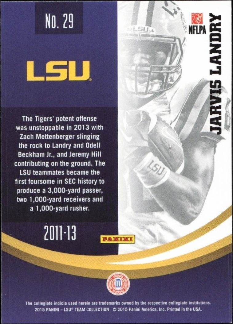 2015 Panini Lsu Team Collection Jarvis Landry #29 football trading card back
