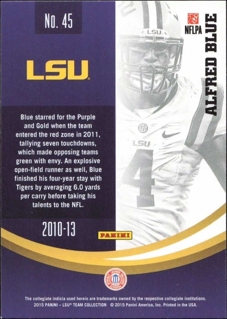 2015 Panini Lsu Team Collection Alfred Blue #45 football trading card back