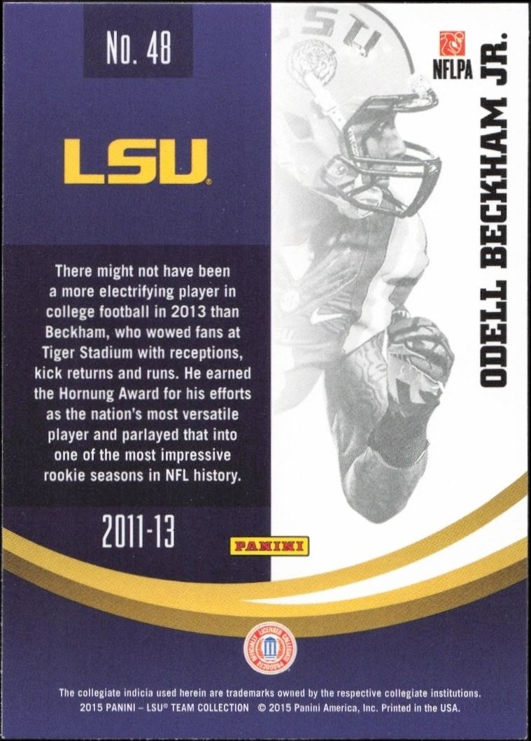 2015 Panini Lsu Team Collection Odell Beckham Jr. #48 football trading card back