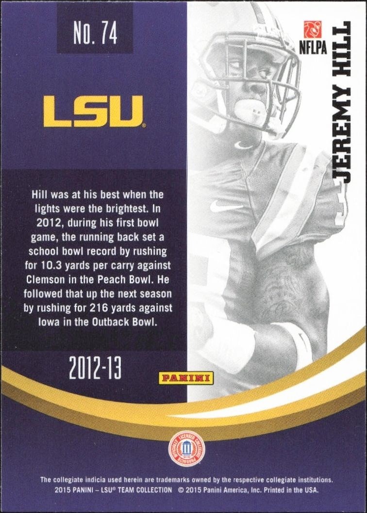 2015 Panini Lsu Team Collection Jeremy Hill #74 football trading card back