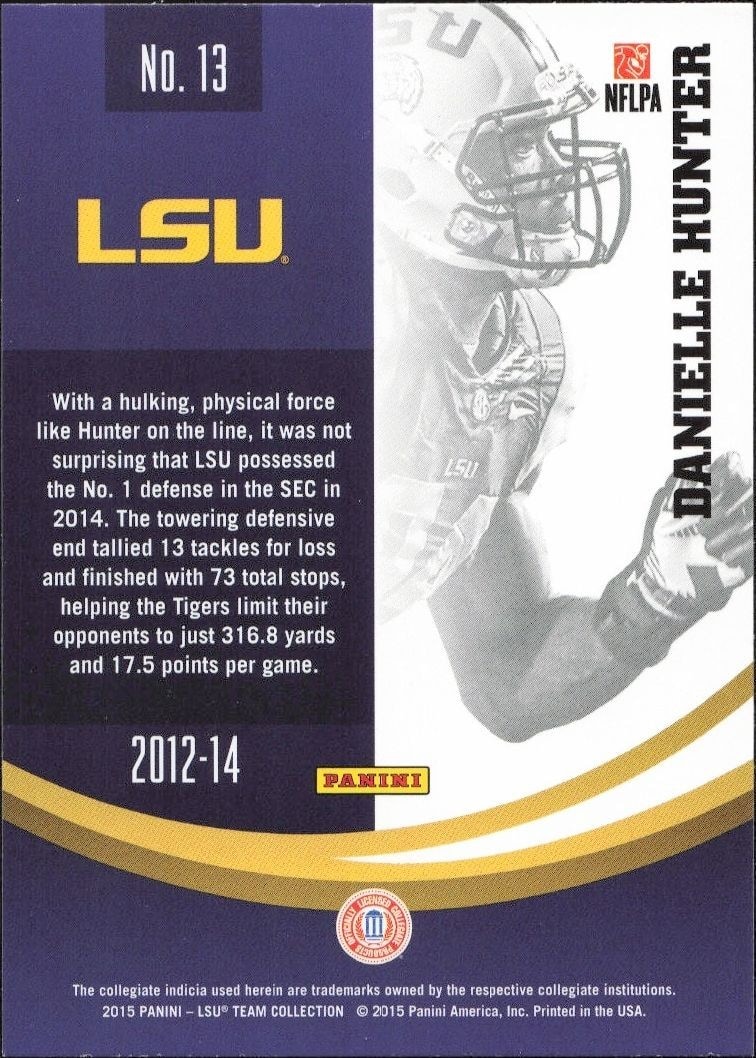 2015 Panini Lsu Team Collection Danielle Hunter #13 football trading card back