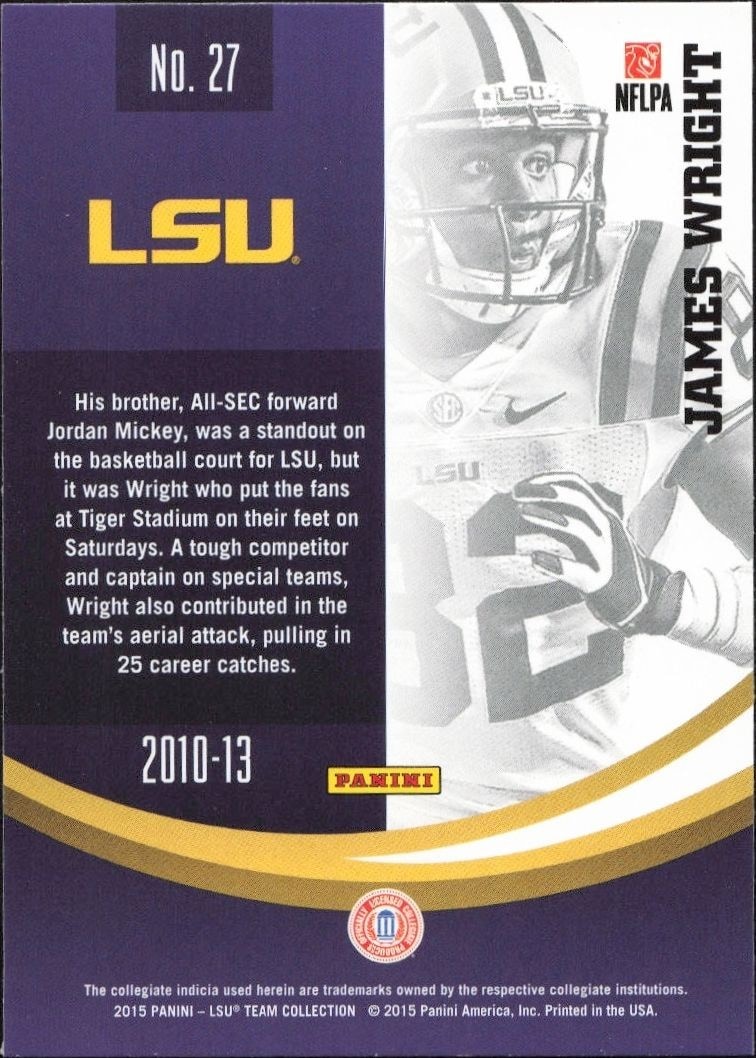 2015 Panini Lsu Team Collection James Wright #27 football trading card back