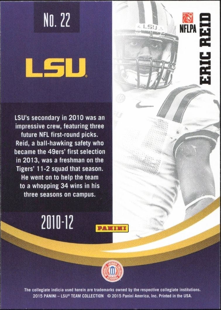2015 Panini Lsu Team Collection Eric Reid #22 football trading card back