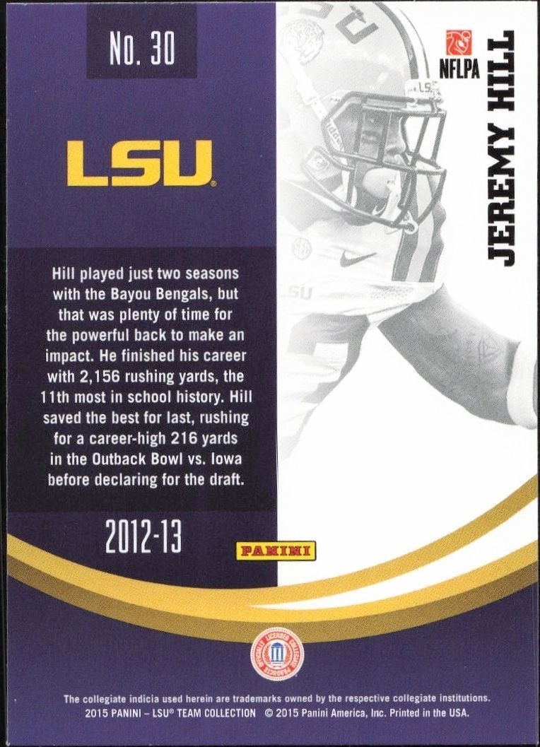 2015 Panini Lsu Team Collection Jeremy Hill #30 football trading card back