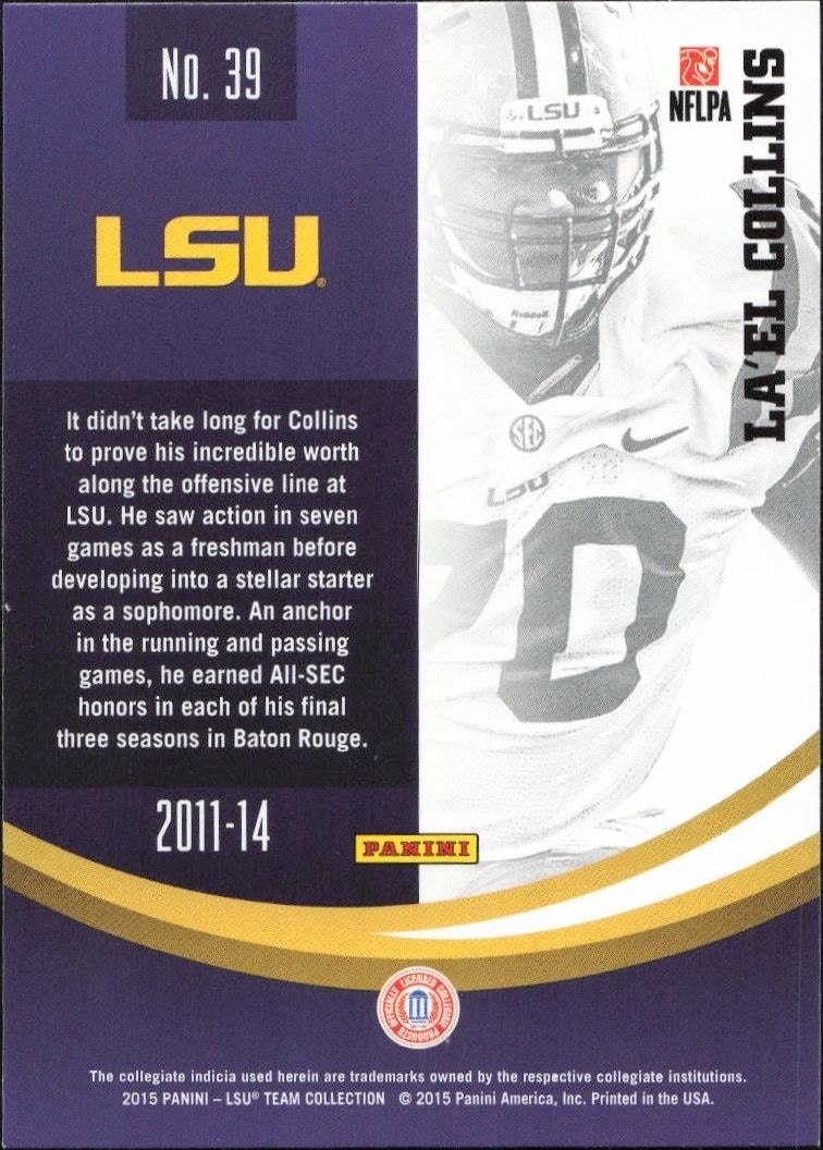 2015 Panini Lsu Team Collection La'El Collins #39 football trading card back