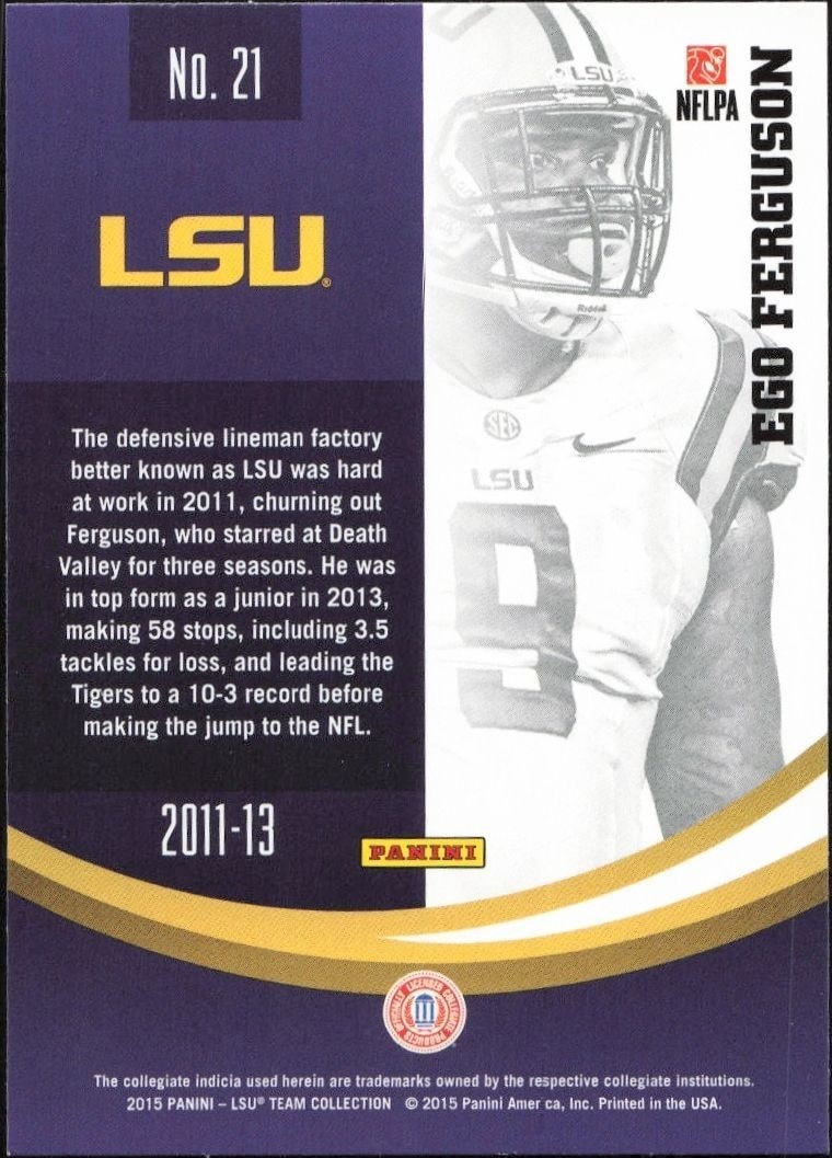 2015 Panini Lsu Team Collection Ego Ferguson #21 football trading card back