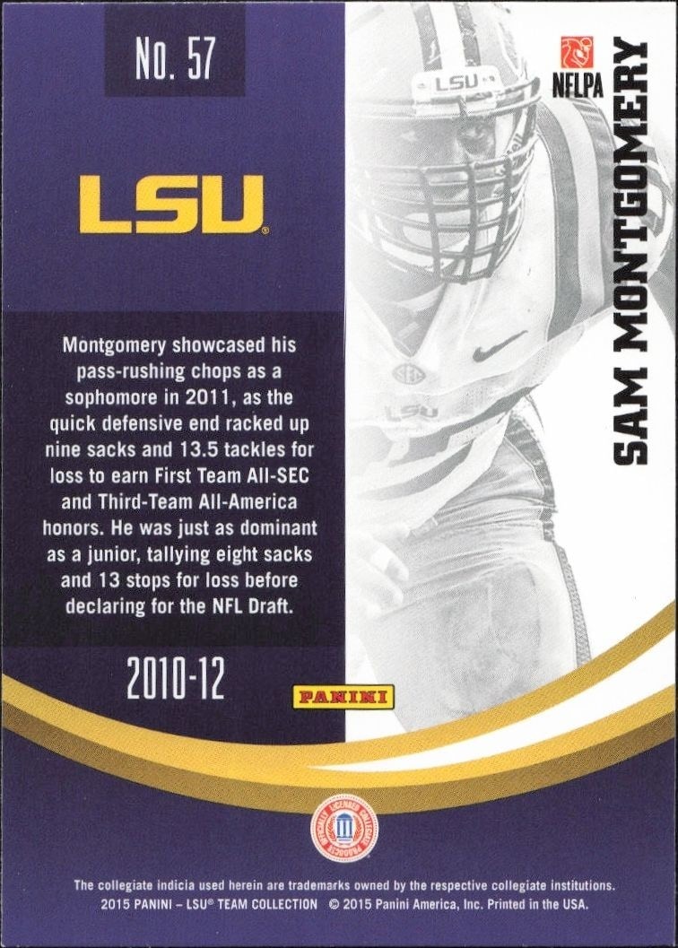2015 Panini Lsu Team Collection Sam Montgomery #57 football trading card back