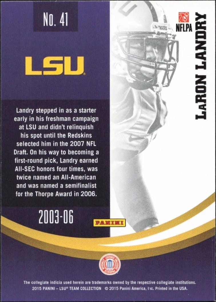 2015 Panini Lsu Team Collection LaRon Landry #41 football trading card back