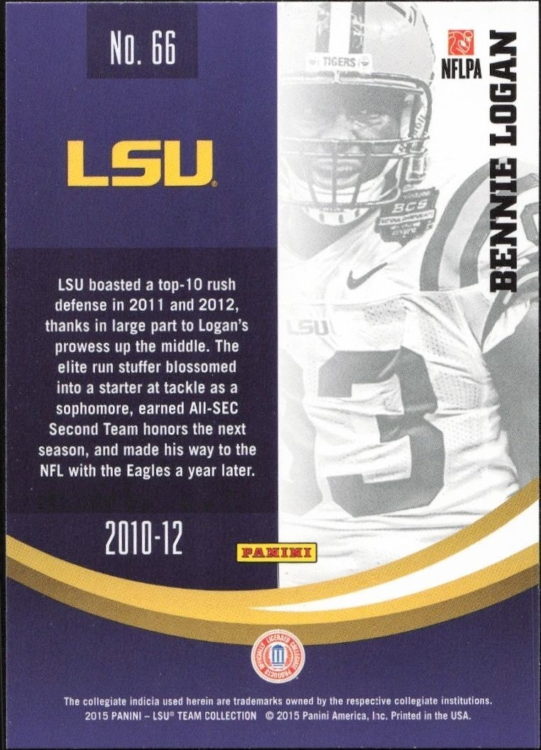 2015 Panini Lsu Team Collection Bennie Logan #66 football trading card back