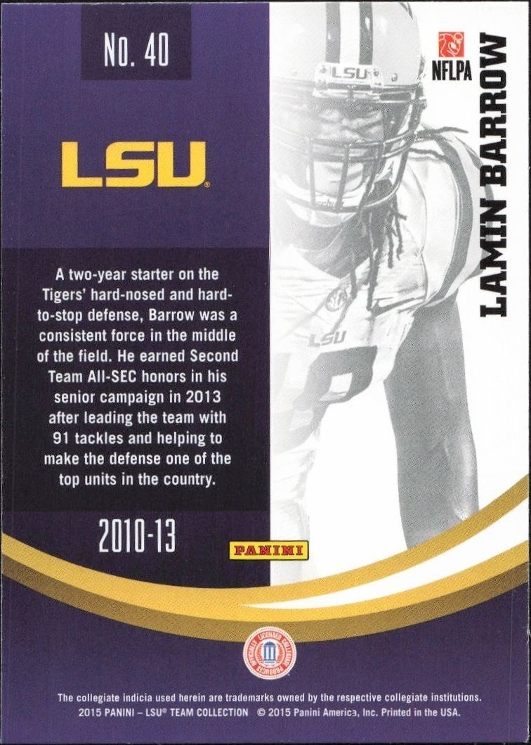 2015 Panini Lsu Team Collection Lamin Barrow #40 football trading card back