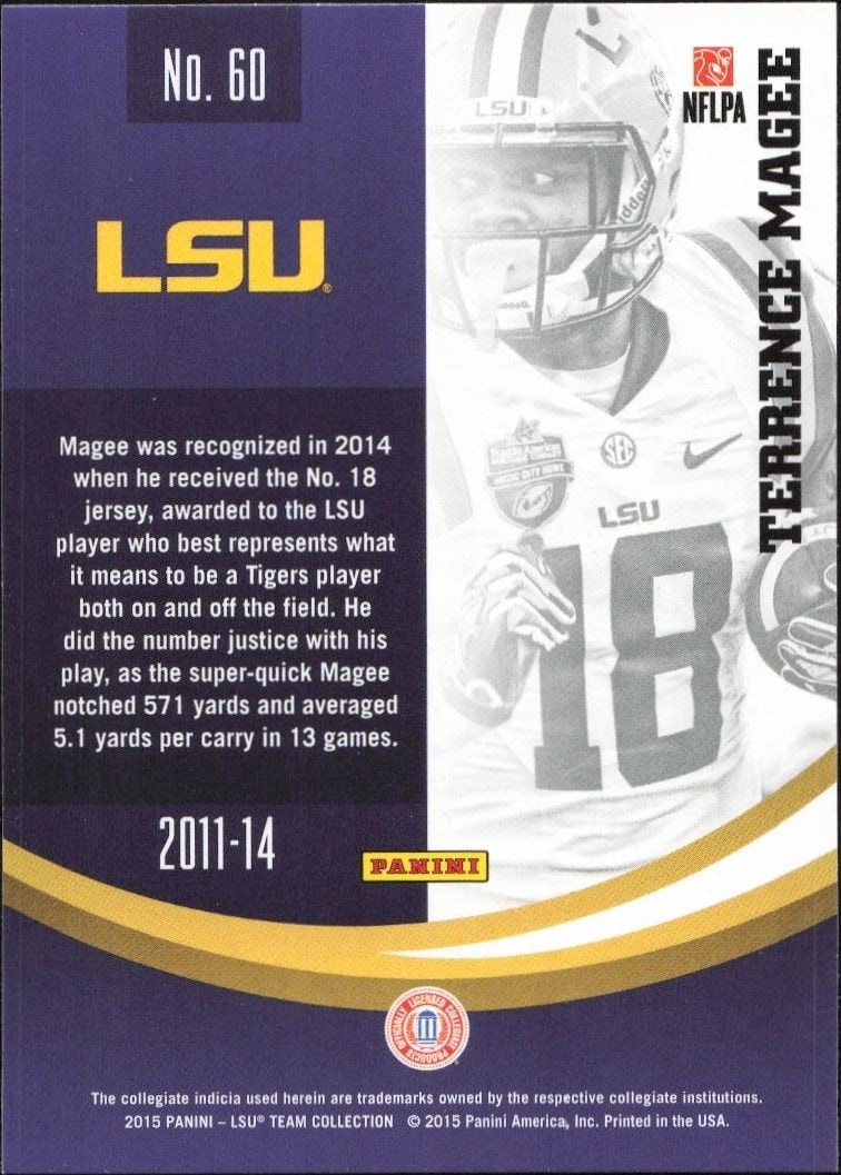 2015 Panini Lsu Team Collection Terrence Magee #60 football trading card back
