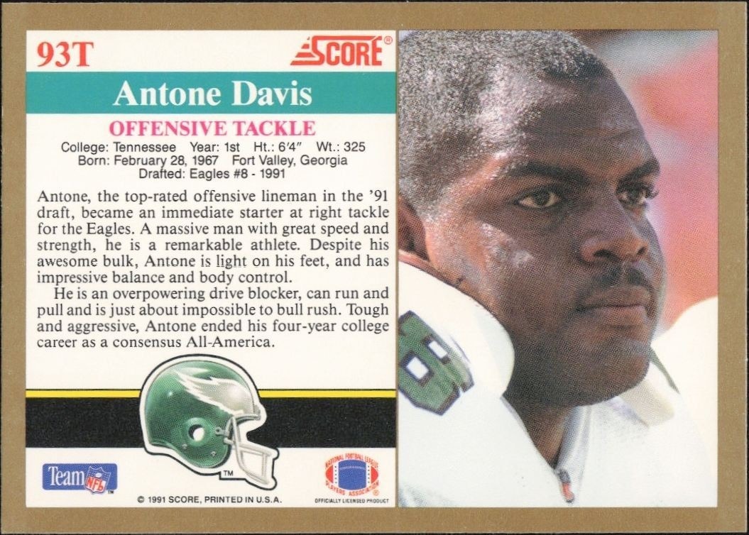 1991 Score Supplemental Antone Davis #93T football trading card back