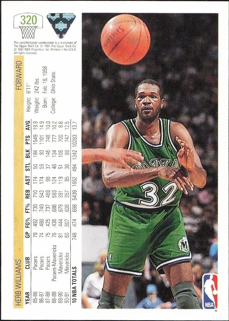 1991-92 Upper Deck Herb Williams #320 basketball trading card back