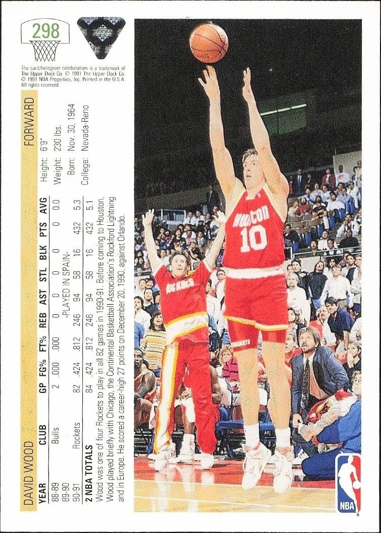 1991-92 Upper Deck David Wood #298 basketball trading card back