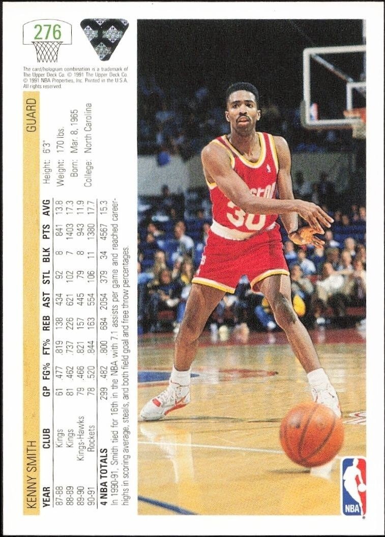 1991-92 Upper Deck Kenny Smith #276 basketball trading card back