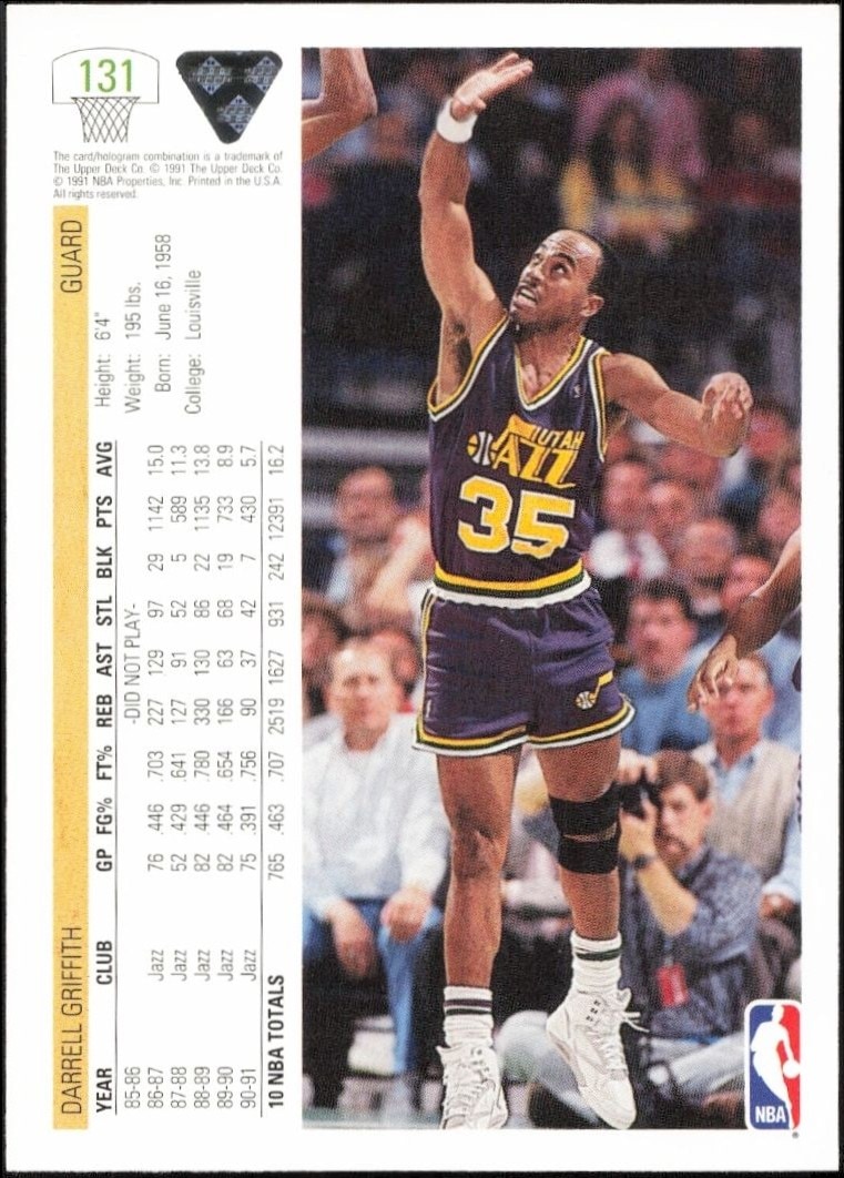 1991-92 Upper Deck Darrell Griffith #131 basketball trading card back