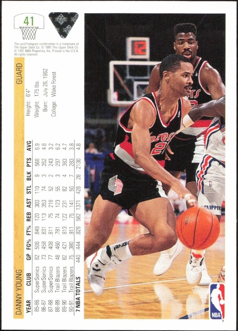 1991-92 Upper Deck Danny Young #41 basketball trading card back