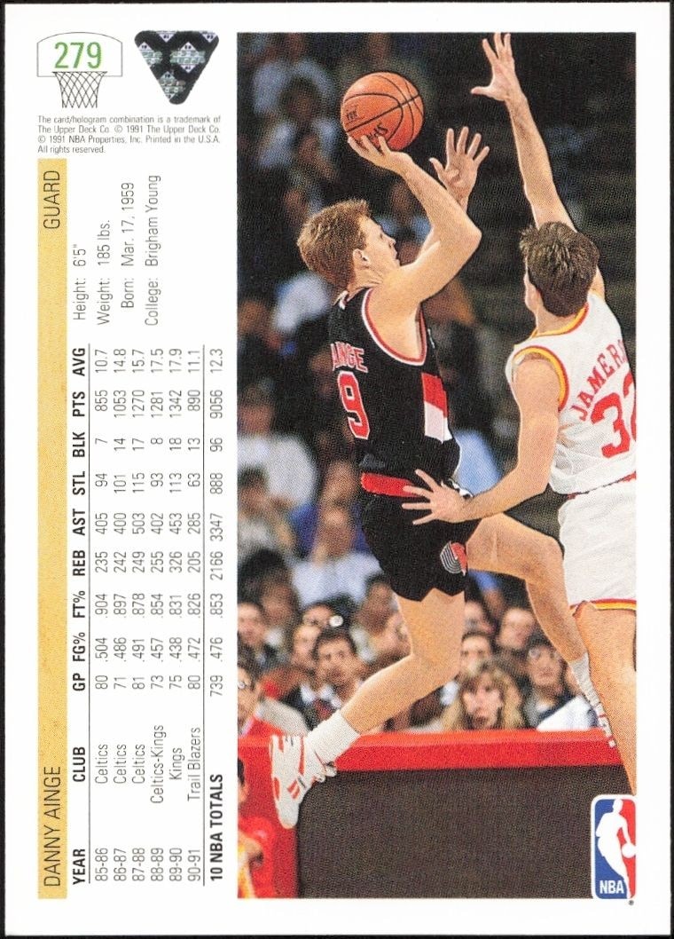 1991-92 Upper Deck Danny Ainge #279 basketball trading card back