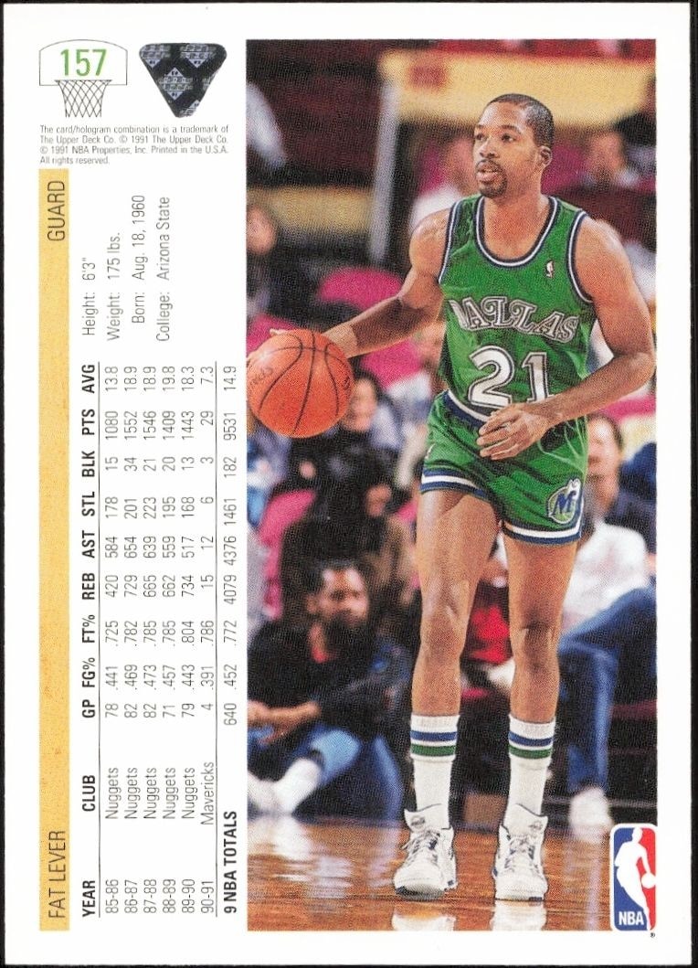 1991-92 Upper Deck Fat Lever #157 basketball trading card back