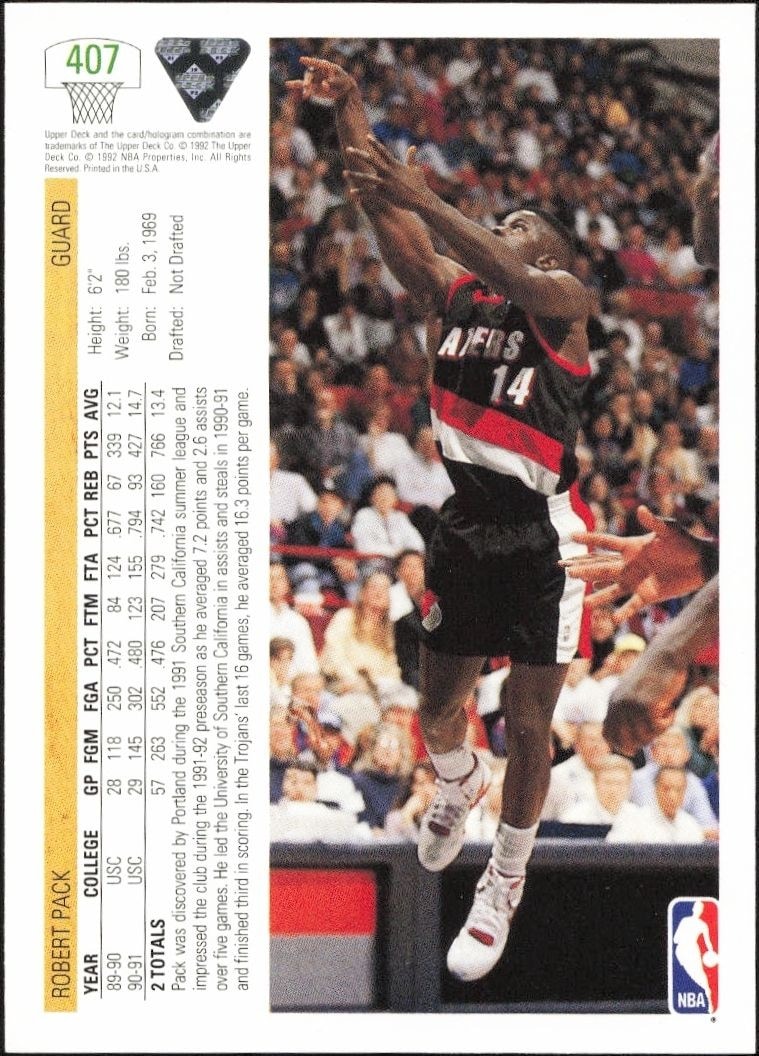1991-92 Upper Deck Robert Pack #407 basketball trading card back