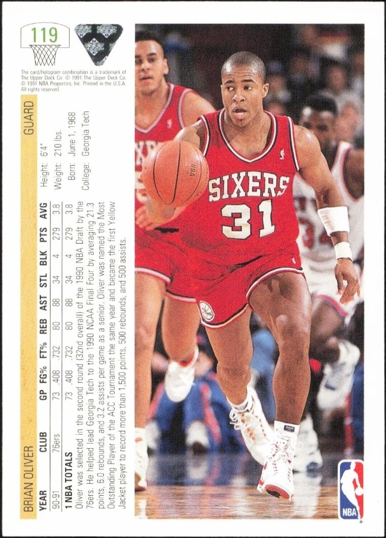 1991-92 Upper Deck Brian Oliver #119 basketball trading card back