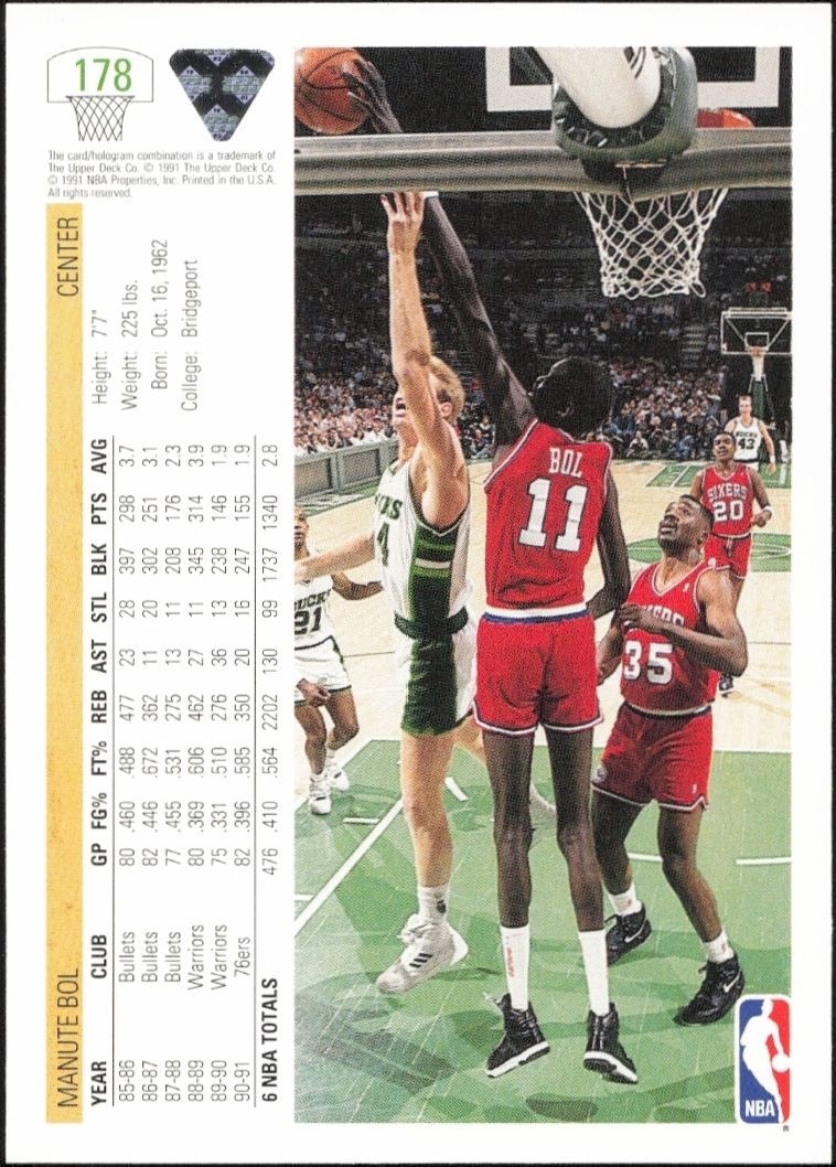 1991-92 Upper Deck Manute Bol #178 basketball trading card back
