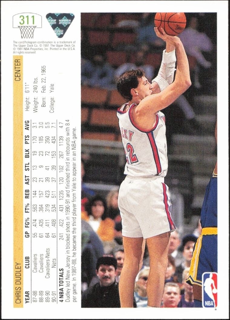 1991-92 Upper Deck Chris Dudley #311 basketball trading card back