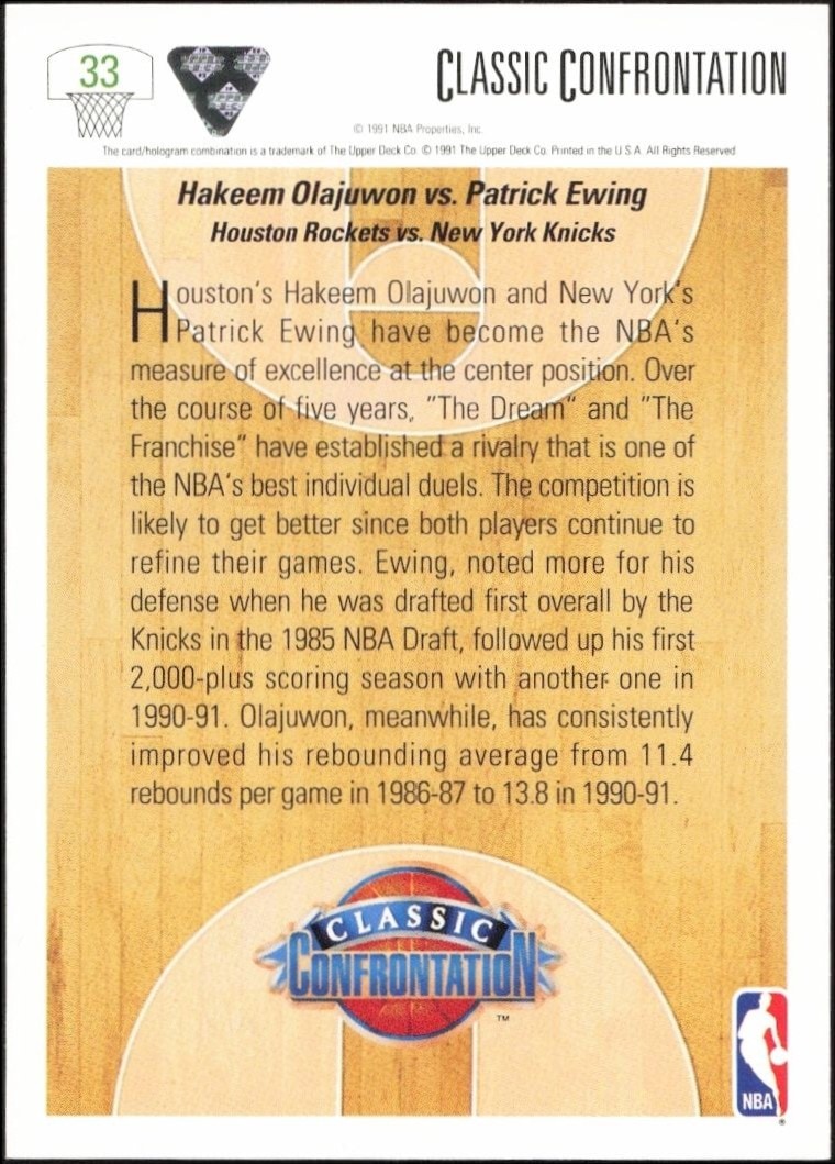 1991-92 Upper Deck Hakeem Olajuwon #33 basketball trading card back